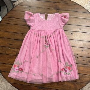 Monsoon Pink Tulle Flower-Embroidered Party Dress